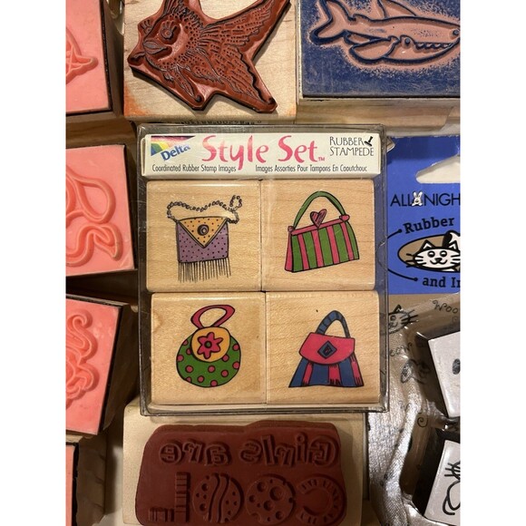 99+ Mixed Lot Wooden Block Ink Stamps Cats Christmas Fish Animals Arts Crafts - Picture 12 of 13